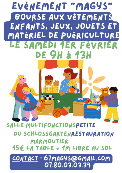 Samedi 01 février 2025 Bourse aux vêtements enfants, jeux, jouets et matériel de puériculture à Marmoutier