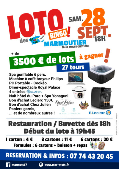 Samedi 28 septembre 2024 Loto-Bingo des Mar'mots à Marmoutier