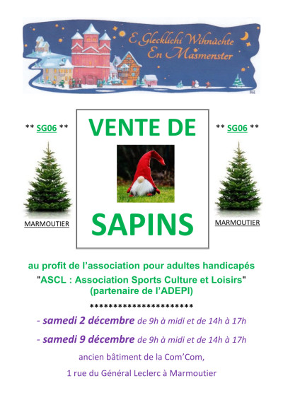 Samedi 02 décembre 2023 Vente de Sapins à Marmoutier