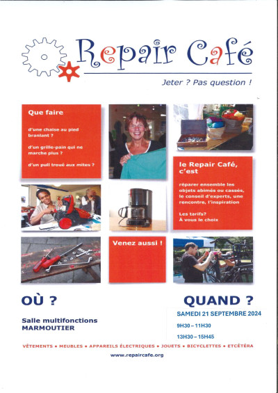 Samedi 21 septembre 2024 Repair' Café : atelier "Jeter? Pas question!" à Marmoutier