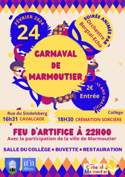 Samedi 24 février 2024 Carnaval de Marmoutier à Marmoutier