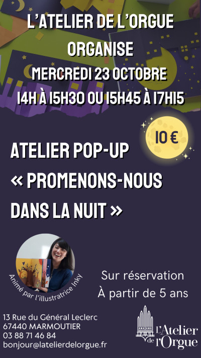 Mercredi 23 octobre 2024 Atelier Pop-pop "Promenons-nous dans la nuit" à Marmoutier