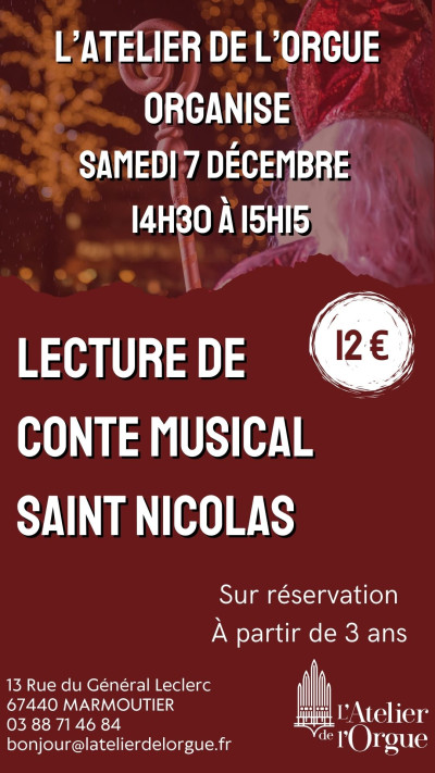 Samedi 07 décembre 2024 Lecture de conte musical St Nicolas à Marmoutier