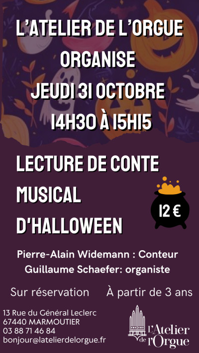 Jeudi 31 octobre 2024 Lecture de conte musical d'Halloween à Marmoutier