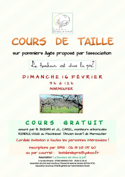 Dimanche 16 février 2025 Cours de taille d'arbres fruitiers à Marmoutier