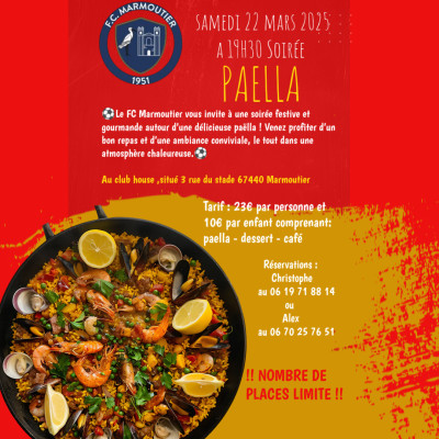 Samedi 22 mars 2025 Soirée paëlla du FC Marmoutier à Marmoutier